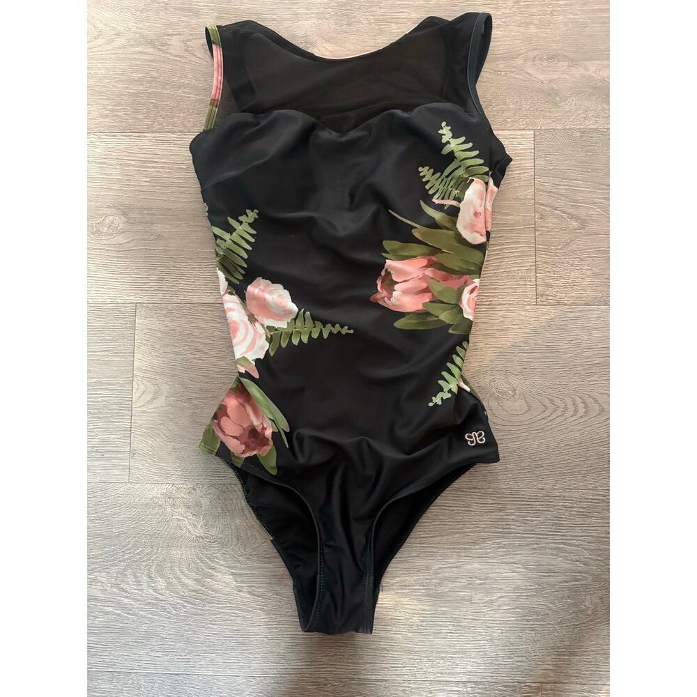 Albion The Maria Carolina Floral Rose One Piece Swimsuit XS Mesh Strappy Back - Picture 2 of 11